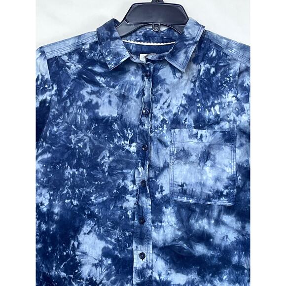 Pilcro Women's Size Medium Blue Tie Dye Long Sleeve Button Up Blouse Shirt Top - Picture 6 of 8